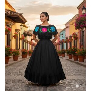 Traditional Mexican Embroidered Floral Dress Set – Handmade Two-Piece